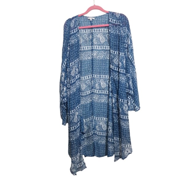 Amuse Society Evermore Blue Kimono Cardigan Swim Coverup Boho Kimono XS/S - Picture 3 of 11